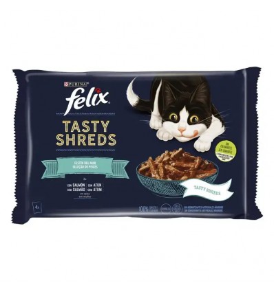 Purina Gatos Húmidos Felix Tasty Shreds (Seleção Peixes) 4x80gr.