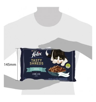 Purina Gatos Húmidos Felix Tasty Shreds (Seleção Peixes) 4x80gr.